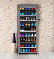 Multipurpose Portable Folding Shoes Rack 9 Tiers Grey Multi-Purpose Shoe Storage Organizer Cabinet Tower with Iron and Nonwoven Fabric with Zippered Dustproof Cover (Shoe Racks- Amazon