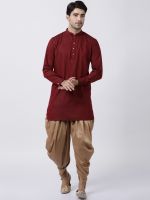 Vastramay Men Maroon Solid Kurta with Dhoti Pants- Myntra