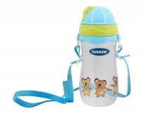 Baby Grow Cute Baby Portable Straw Baby Feeding Bottle with Rope 330ml (Blue)- Amazon