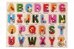 SuperToy(TM) New Wooden Alphabet Puzzle with Knobs (Capital Letters)- Amazon