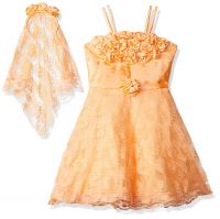 Smiling Bows Peach Party and Evening wear Flower Layer Girls Dress with matching Head Band- Amazon
