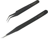 Catchex Non-Magnetic ESD Safe Anti-Static Tweezers (Powdered Coated - Black) - Set of 2- Amazon