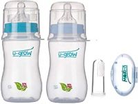 U-Grow Anti Colic Wide Neck (Self Sterilizing) Baby Feeding Bottle (Pack of 2) (Turquoise & Blue 330ml)- Amazon