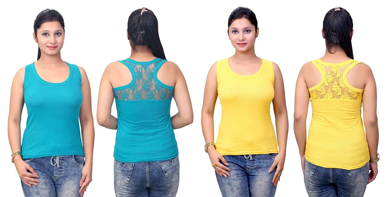 Q-rious Women's Designer back net Camisoles (Pack of 2)- Amazon