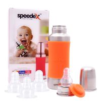 Speedex Stainless Steel Baby Feeding Bottle with Internal ML Marking, Silicon Stopper & Silicon Grip (240 ml) (3 Extra Nipple Free)- Amazon