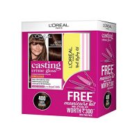 L'Oreal Paris Casting Crème Gloss Hair Colour 400 (Dark Brown) with Manicure Kit FREE, 405 g- Amazon