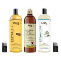 Rey Naturals® hair oils combo (Castor oil + Coconut oil + Bhringraj oil) controls hairfall - For healthy hair - No Mineral Oil, Silicones & Synthetic Fragrance- Amazon