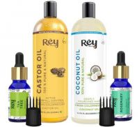 Rey Naturals Hair oils combo/hair care kit (Castor oil + Coconut oil + Tea tree oil + Rosemary oil) controls hairfall - For healthy hair - No Mineral Oil, Silicones & Synthetic Fragrance Hair Oil  (430 ml)- Flipkart