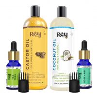 Rey Naturals® hair oils combo/hair care kit (Castor oil + Coconut oil + Tea tree oil + Rosemary oil) controls hairfall - For healthy hair - No Mineral Oil, Silicones & Synthetic Fragrance- Amazon