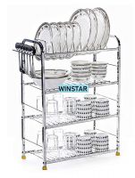 WINSTAR Stainless Steel 4 Shelf Wall Mount Kitchen Racks | Dish Rack with Cutlery and Plate Kitchen Stand | Modular Kitchen Bartan Stand | Kitchen Organizer Items (18x24 inches)- Amazon