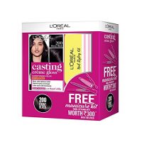 L'Oreal Paris Casting Crème Gloss Hair Colour 200 (Ebony Black) with Manicure Kit FREE, 405 g- Amazon