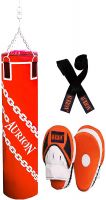 [Size 3Ft] Aurion Unfilled Heavy Punch Bag 3ft 4ft 5ft Boxing MMA Sparring Punching Training Kickboxing Muay Thai with Focus Pad & Boxing Hand Wrap Hanging Chain- Amazon