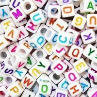 Craftical 100 Piece Plastic Alphabet Beads with Colorful Letters For Jewellery Making, DIY Bracelets, Necklace, Key Chains and Kids Jewellery(White Color, Square Shape)- Flipkart