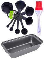 Bulfyss Popular Combo – Non Stick Outperform Bread Loaf Baking Tray Tin Pan, Food Grade 8Pcs Black Measuring Cups and Spoons Set and Silicone Brush- Amazon