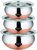 Meqstore Home Kitchen Appliances Stainless Steel Serving Handi Pan, Copper Bottom Biryani Handi Punjabi Pot Pan Combo Handi Set of 3- Amazon