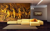 999STORE 3D Golden Running Horses Mural Wallpaper (Non Woven_3x4 Feet_Golden)- Amazon