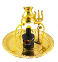 Marble Stone Shiva Lingam Set Stand and Abhishek Lota Kalash with Swastik Symbol on Brass Plate- Amazon