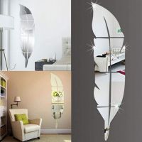Wall1ders - Dakshita Decor Plume Feather Silver 3D Acrylic Sticker, 3D Acrylic Stickers For Wall, 3D Mirror Wall Stickers, 3D Mirror Stickers Wall Decor Items- Amazon