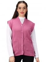 [Size M] eKools Women's Winterwear Woolen Sleeveless Cardigans Sweaters with Front Pockets- Amazon