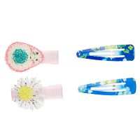 Amazon Brand - Solimo Kid's Hair Pins in Multicolour Print, Pack of 4- Amazon