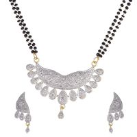 Zeneme Mangalsutra Cz Studded Tanmaniya Nallapusalu Pendant With Earrings And Black Bead Chain For Women- Amazon