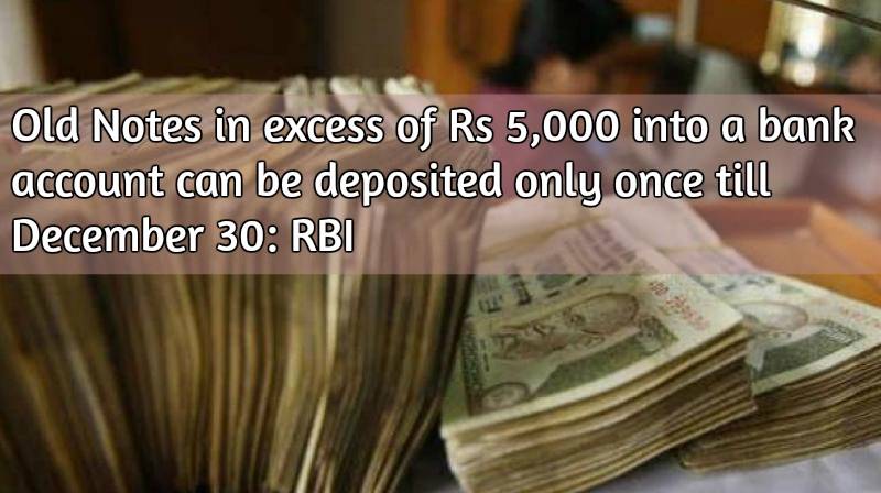 Old Notes in excess of Rs 5,000 into a bank account can be deposited only once till December 30: RBI