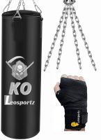 Leosportz Punching Bag Set with Boxing Wraps - Heavy Punching Bags for Boxing, Judo, Kickboxing | Boxing Bag Made of PU- Amazon
