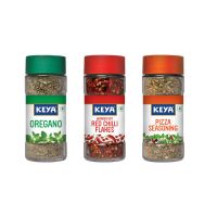 Keya Herb and Seasonings Combo | Oregano x 1, 9 Gm | Pizza Seasoning x 1, 45 gm | Red Chilli Flakes x 1, 40 gm | Glass Bottle | Pack of 3- Amazon