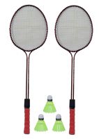 COCUS Sports CS-786 Iron Double Shaft Badminton Racquets Set of 2 Piece with 3 Piece Platic Shuttle (RED)- Amazon