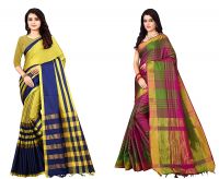 Dhruvi Trendz Soft Cotton & Silk Saree For Women Half Sarees Under 349 2020 Beautiful For Women saree free size with blouse piece (Green &Mehendi)- Amazon