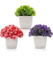 PUHUHP Artificial Beautiful Cute Mini Flower Plants with Pot For Home Decor Washroom and Office Decor Christmas Diwali and Festive Decoration Set of 3 (Green-Blue-RED)- Amazon