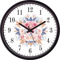 Crafts World Wall Decorative Big Size Wall Clock, Black Frame, White Colour with Flower Print and Easy to Read Big Size Numbers, Wall Clocks- Amazon
