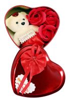 Pinkcity Forever Artificial Flowers Bud Fragrant Petal Soap, Teddy, Heart Box, Tag (Red, 1 Teddy, 3 Rose Bud Petal Soap, 1 Tin Box, 1 Tag), 6 Pieces, Multicolor- Amazon