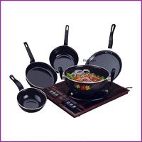 FLIXBLOOM Perfect Collection Combo Set of 5 Pcs Induction Base Cookware Sets Black (Kadai, Tawa, Milk Pan, Sauce Pan, Fry Pan- Amazon