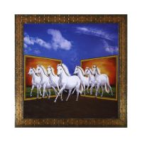 Indianara VASTU Seven Horses Paintings (2029) Without Glass 13.8 X 13.8 inch- Amazon