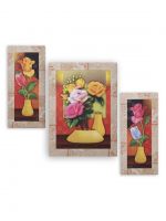 Indianara Set of 3 Flowers in Vases Paintings (2976) without glass 6 X 13, 10.2 X 13, 6 X 13 INCH- Amazon