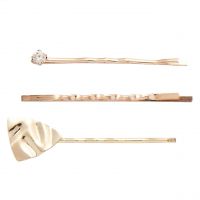Amazon Brand - Solimo Women's Hair Pins, Shiny Golden, Pack of 3- Amazon