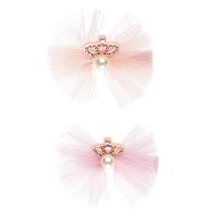 Amazon Brand - Solimo Kid's Hair Pins with Pearl Crown, Peach Pink, Pack of 2- Amazon