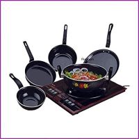 FLIXBLOOM Perfect Collection Combo Set of 5 Pcs Induction Base Cookware Sets Black (Kadai, Tawa, Milk Pan, Sauce Pan, Fry Pan- Amazon