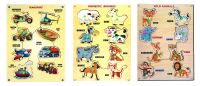 Crackles Wooden Knobs Pegged Puzzles Learn Farm Animals, Wild Animals and Vehicles- Combo Pack of 3- Amazon