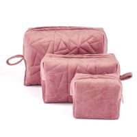 Nestasia Dusty Pink Velvet Quilted Multipurpose Set of 3 Travel Pouches- Amazon