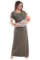 Fabme Women's Textured Material, Horizontal Zip, Nursing Nighty- Amazon