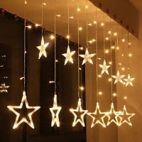 Desidiya 12 Stars 138 Led Curtain String Lights Window Curtain Lights With 8 Flashing Modes Decoration For Christmas, Wedding, Party, Home, Patio Lawn Warm White (138 Led-Star, Copper, Pack of 1)- Amazon