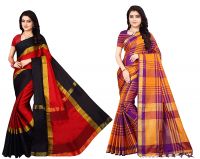 Dhruvi Trendz Soft Cotton & Silk Saree For Women Half Sarees Under 349 2020 Beautiful For Women saree free size with blouse piece (Purple &Orange)- Amazon