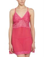 Clovia Women's Net Knee Length Lace Neck,Sleeveless Sleepwear- Amazon