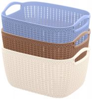 Kuber Industries Unbreakable Plastic 3 Pieces Multipurpose Large Size Flexible Storage Baskets/Fruit Vegetable Bathroom Stationary Home Basket with Handles (Brown & Cream & Grey) -CTLTC37858- Amazon