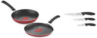 Pigeon Aluminium Nonstick Duo Pack Flat Tawa 250 and Fry Pan 200 Gift Set (Red) & Pigeon by Stovekraft Stainless Steel Kitchen Knives Set, 3-Pieces, Multicolor- Amazon