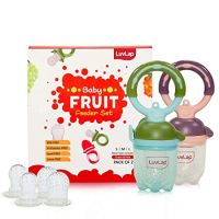 LuvLap Baby food and fruit feeder twin pack with three Feeder Sack sizes, BPA Free, Green & Pink- Amazon