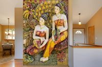 999Store 3D Print Latest Door Living Room Bed Room Home Hall Wall Stickers Sheet roll Mural Yellow Peacock and Sitting Two Ladies murals wallpapers- Amazon