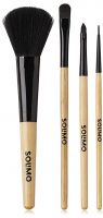 Amazon Brand - Solimo Makeup Brushes with Wooden Handle, Set of 4- Amazon